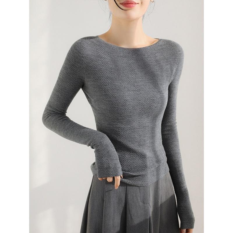 YYFS Damenmode, lässig, Herbst/Winter, einfarbig, mit Druck, lange Ärmel, O-Ausschnitt