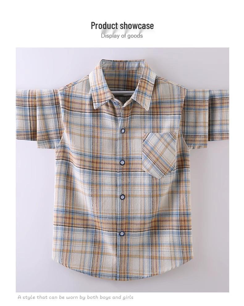 Boys' Long-Sleeve Plaid Cotton Shirt – Autumn Fashion for Kids