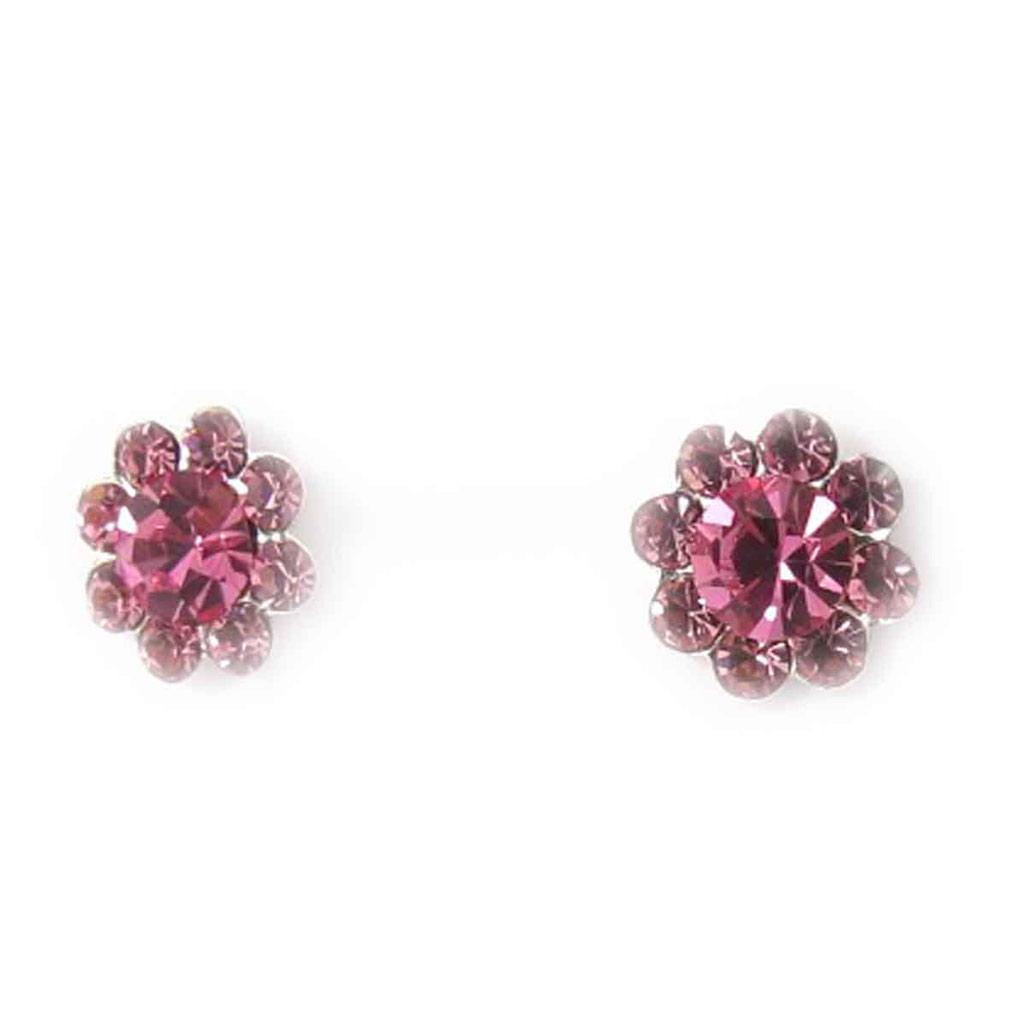 Les Trésors De Lily [J8700] - Pink 'Crystal Flowers' Silver Earrings