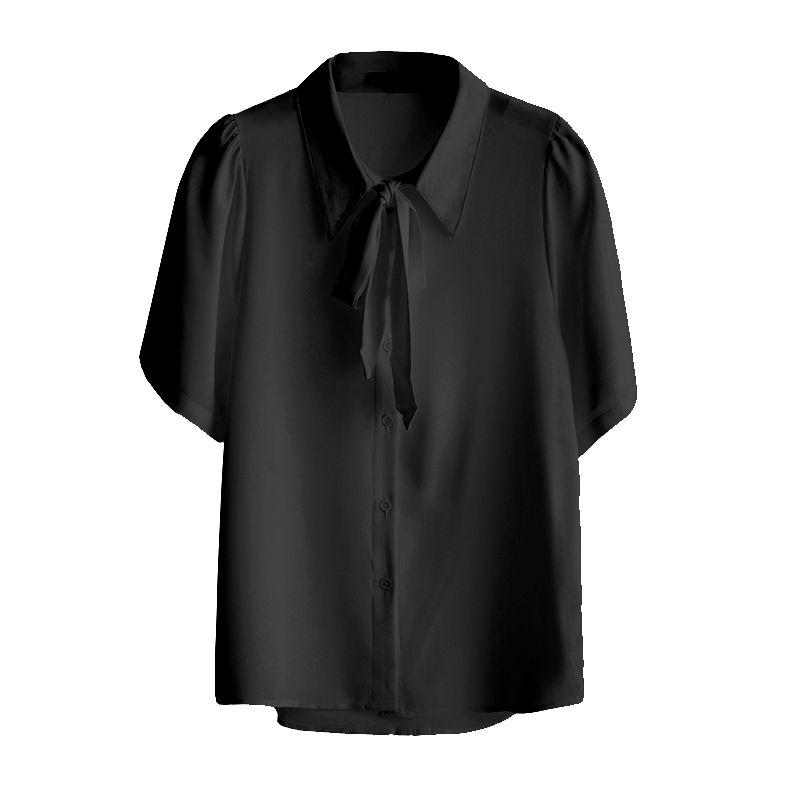 

Small Tangerine Is a Cat Plus Size Plus Size Ladies Professional Commute Streamer Lace Black Shirt Short Sleeve Chiffon Loose Shirt for Women Black short sleeve 2XL