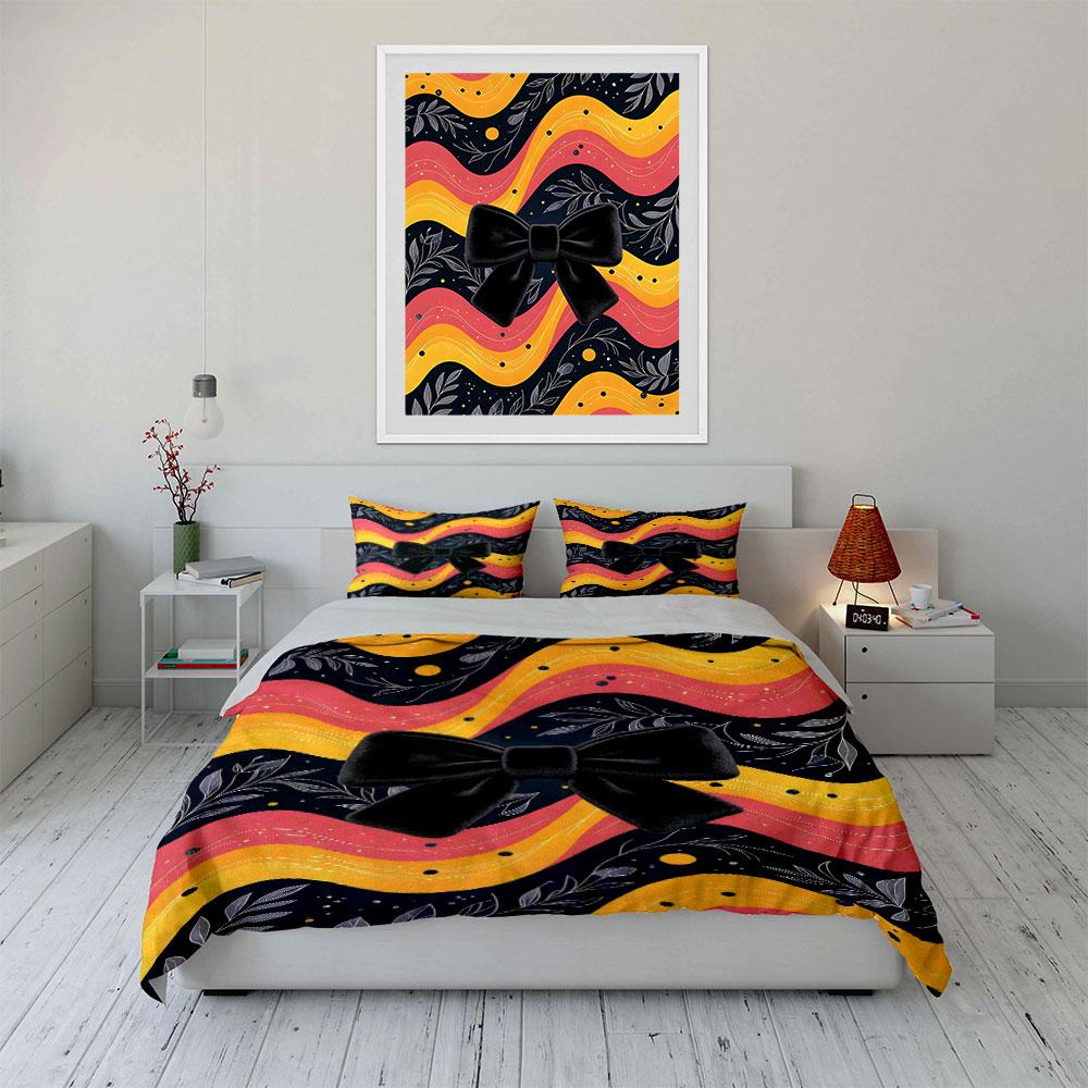 Wavy stripes and bow. Bedding sets Duvet cover sets Duvet covers Pillowcases(1 * Duvet Cover 2 * Pillowcases without duvet insert)