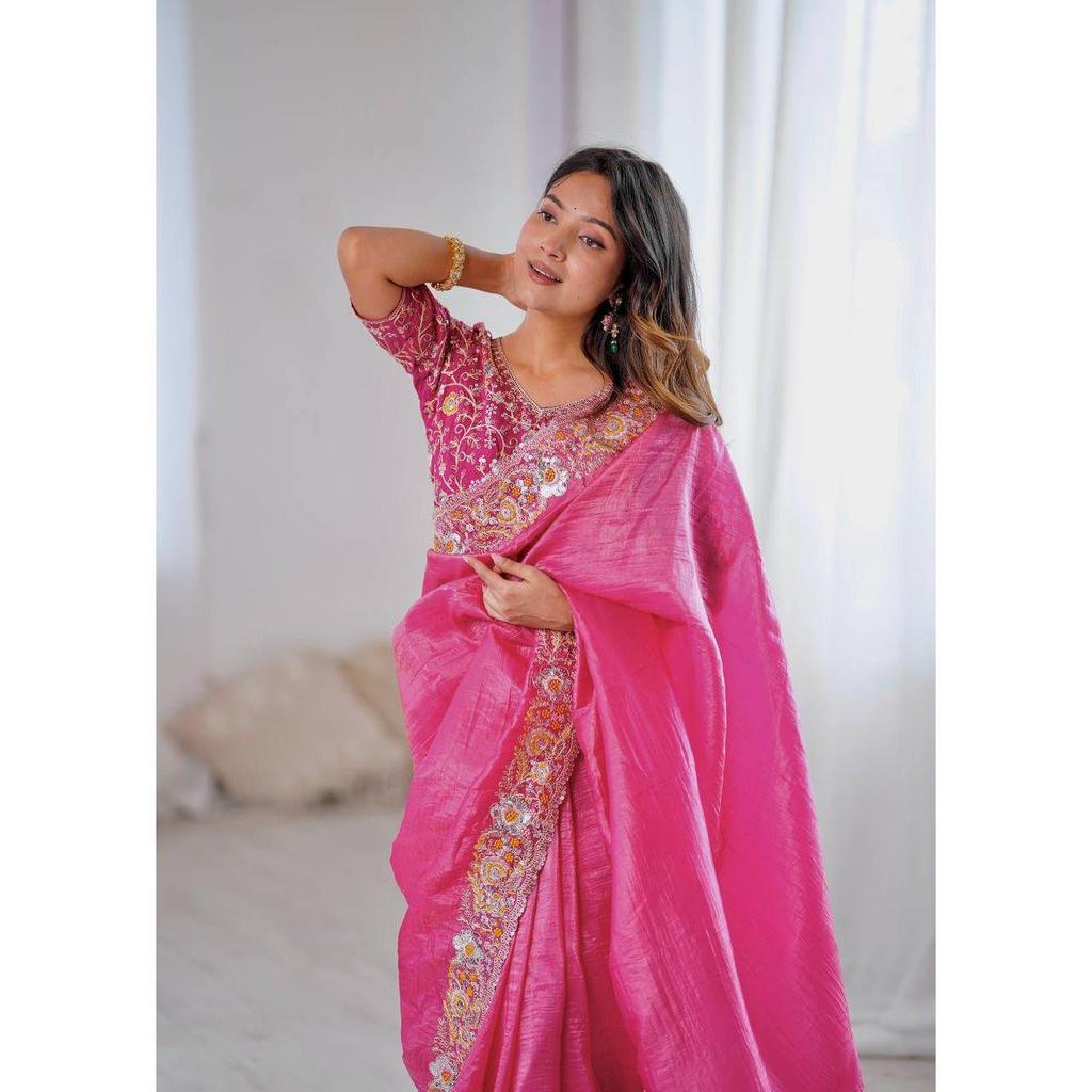 Beautiful Saree Is Elegantly Decorated Gives a Perfect Look To the Outfit.
