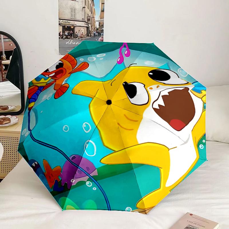 Cartoon Shark Dance Party Umbrella 8-Frame for Travel, camping, Casual Lightweight Portable Umbrella, Essential for every family Holidays Gift