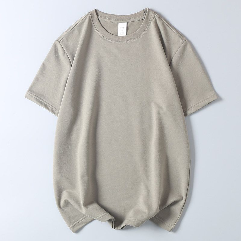 Export Export Orders! 220G Combed Cotton Sweater Short Sleeve T-shirt Summer Men's Pure Color Crew Neck Casual Half Sleeve