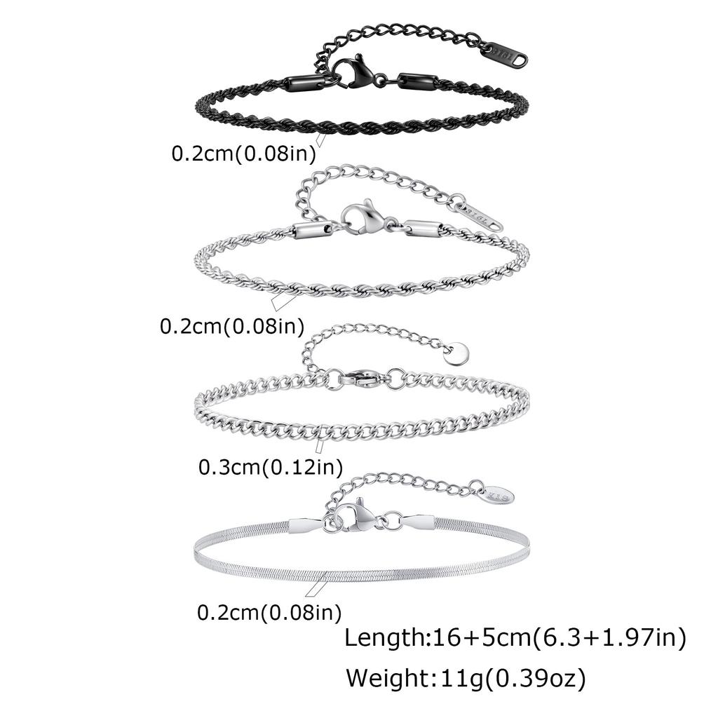 4pcs Hip Hop Men's Bracelets,Stainless Steel Silver Gold Black Color Twist Rope Chain Wristband,Trendy Cuban Link Chains Gift