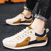 Men's Fashion Color Block Sneakers Casual Low-Top Lace-Up Shoes with Shock Absorption White/Brown/Orange Stripe Design, Ideal for All Seasons