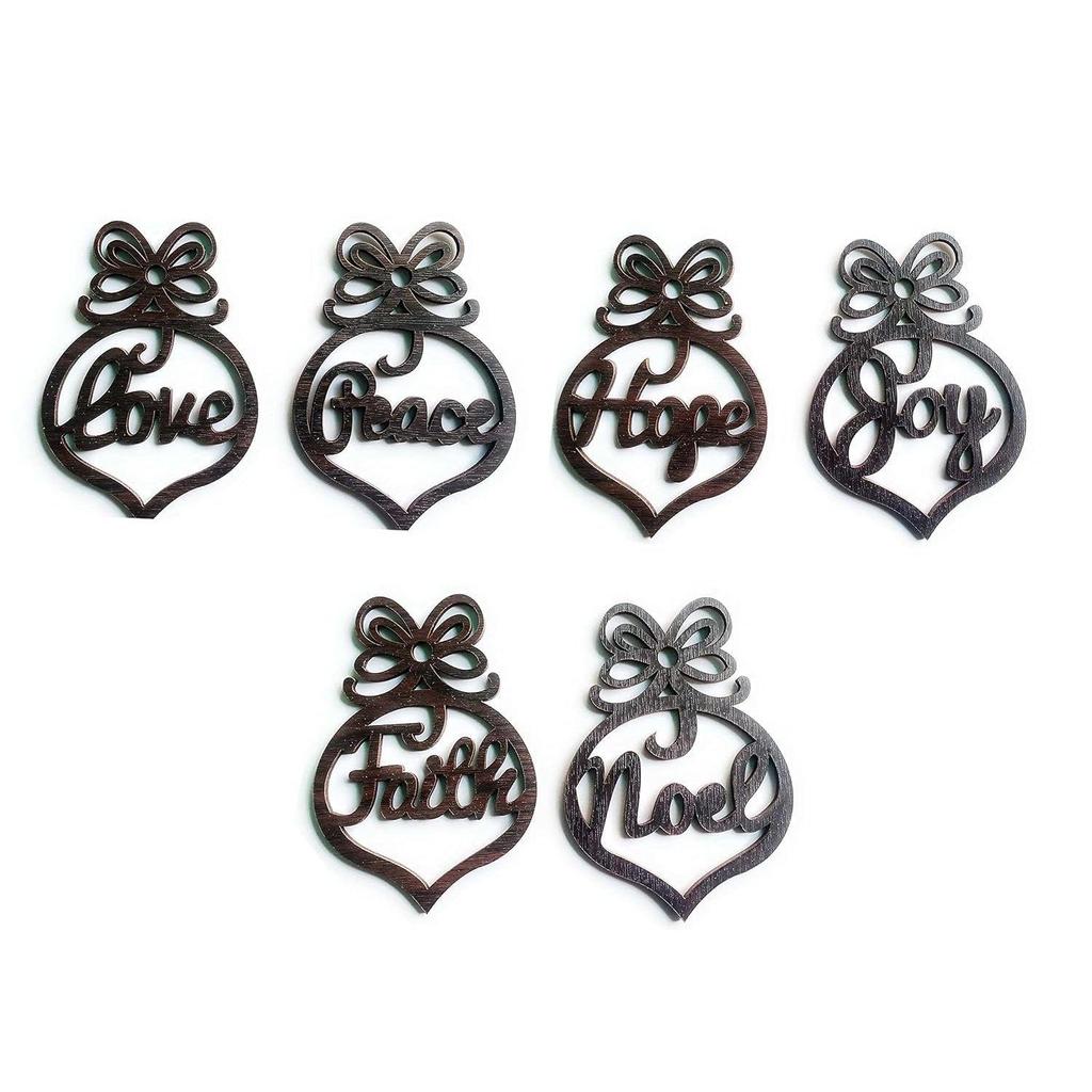 Christmas Hanging Ornaments Wooden Cutouts Faith Joy Hope Love Peace Noel, Set of 6 | Christmas Tree Decoration Items | Xmas Decorations Items Props