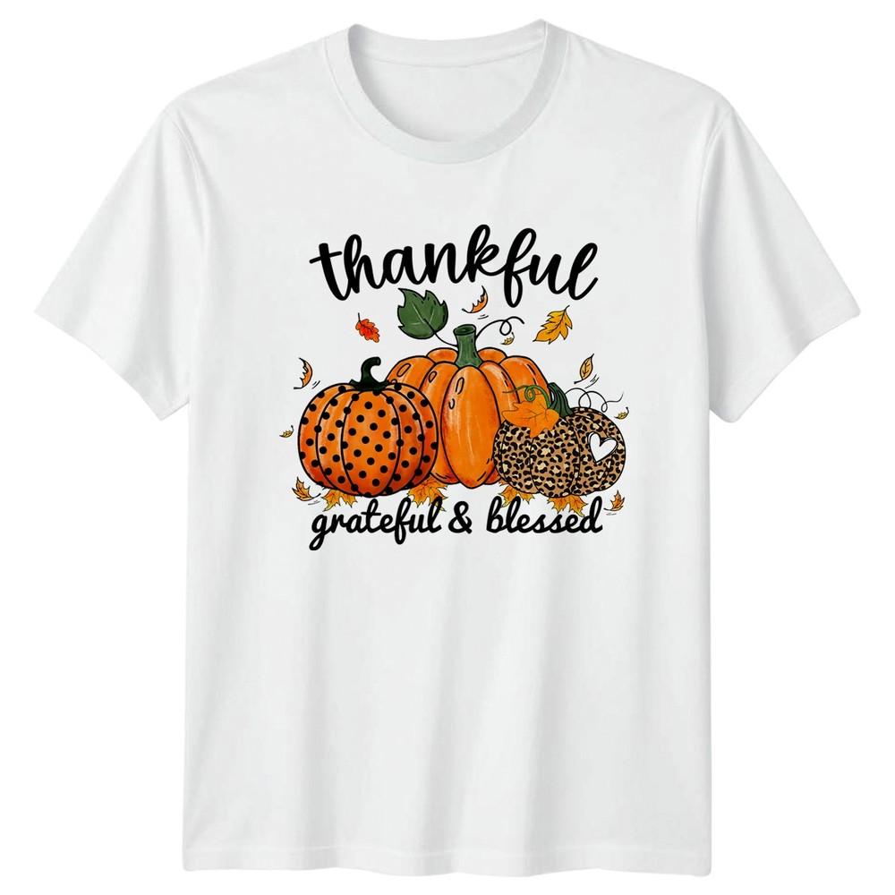 Thankful Grateful Blessed Unisexs TShirt Leopard Print Pumpkin Thanksgiving S