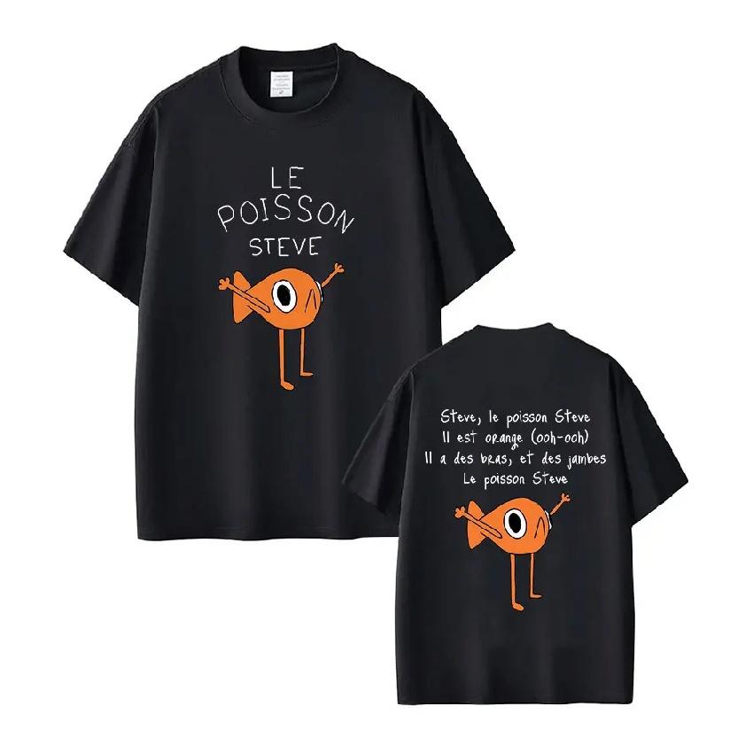 

Le Poisson Steve Funny Golden Fish Meme T-shirt Men s Women Fashion Summer Short Sleeve Oversized 100_ Cotton Casual T Shirts S чёрный