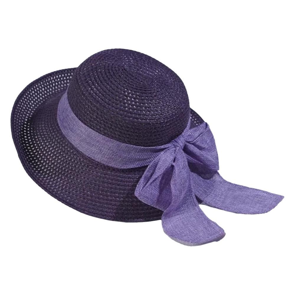 

Portable Big Brimmed Woven Cap Hollow Out Bucket Hat Folding Sun Cap Bow Fisherman Cap Camping фіолетовий