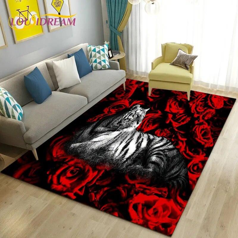 3D White Tiger Lion Leopard Wolf Area Rug,Carpet Rug for Living Room Bedroom Sofa Doormat Decoration,Kid Play Non-slip Floor Mat