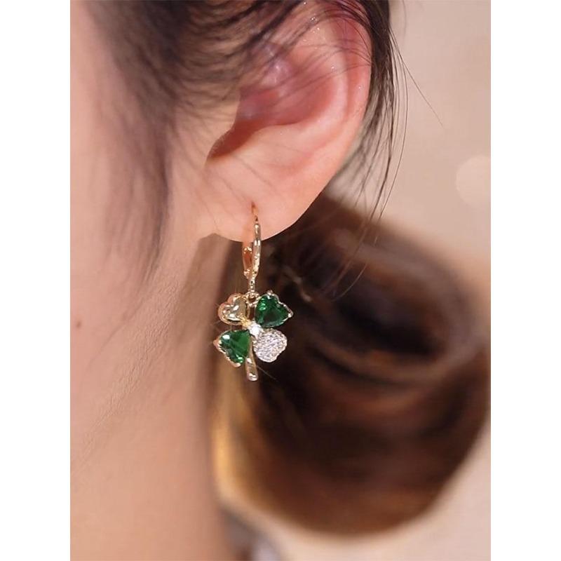 Elegant Green Earrings with Micro-inlays in The Form of A Four-leaf Clover Are A Trendy… More