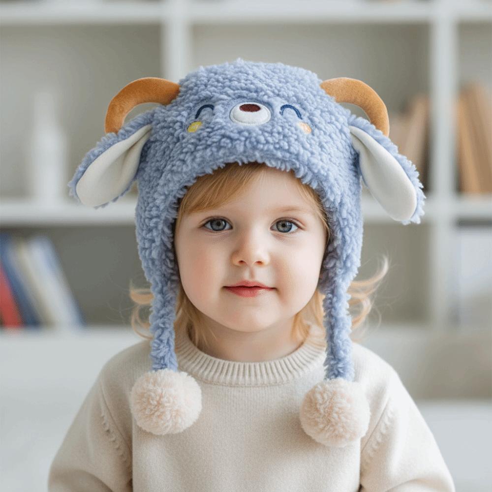 Thickened Lamb Beanie Caps Kawaii Children's Pullover Hats Winter Warm Hat  Outdoor Activities