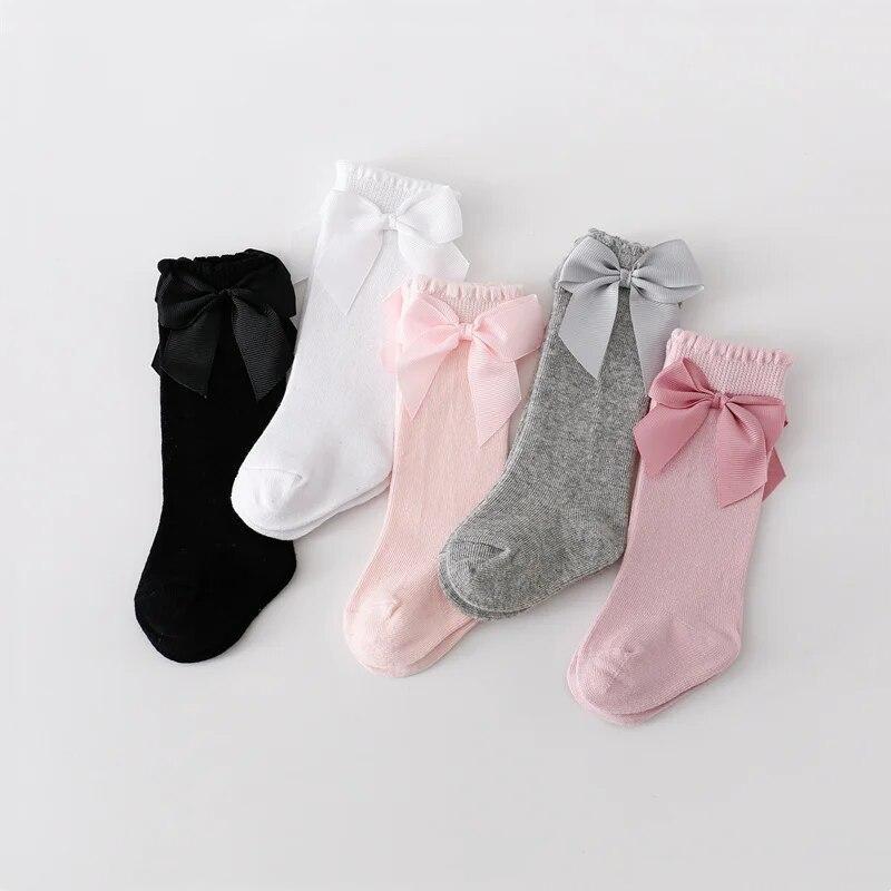 5Pairs/Set Children's Girl Socks Cotton Bow Baby Long Socks Fashion Princess Kids Sock For Girls 0-7Years Stocking