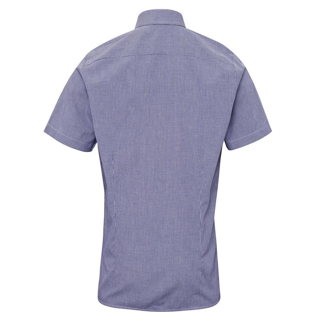 Premier Men's Micro Gingham Check Cotton Short-Sleeved Shirt