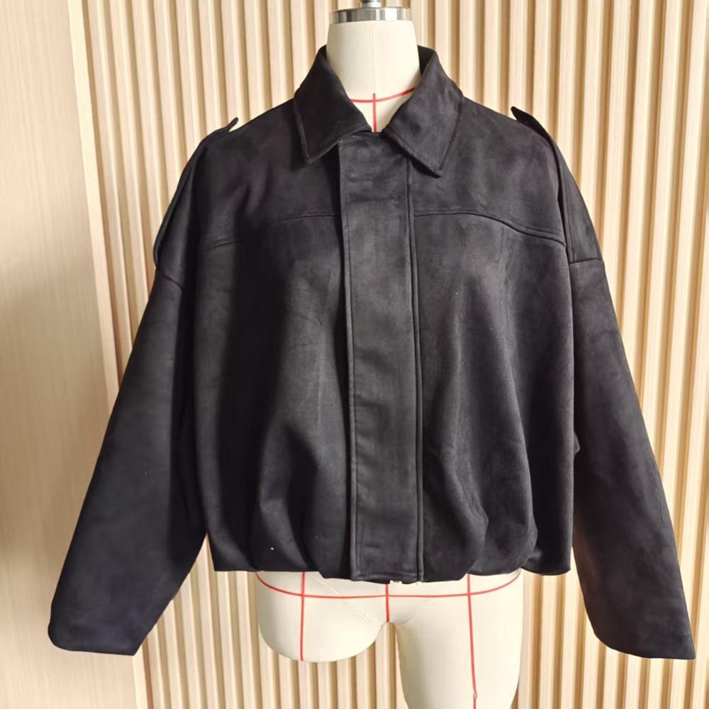 Damen Bomberjacke Frühling Herbst, Fledermausärmel Samtmantel, Lässige Reißverschluss Lockere Oberbekleidung