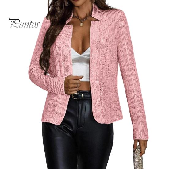 

Женский кардиган, пальто с воротником-стойкой, короткий, с длинными рукавами, однотонная куртка с пайетками для клуба, вечеринки, выпускного, облегающая верхняя одежда для поездок на работу 2XL