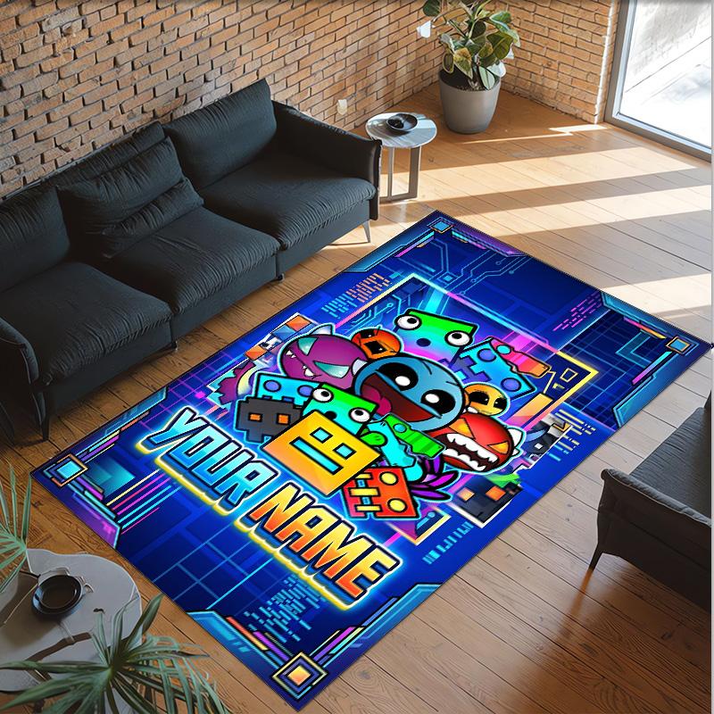 Personalized Crystal Velvet Carpet Custom Name Text,Geometry Dash Anti Slip Area Rug For Home Decoration