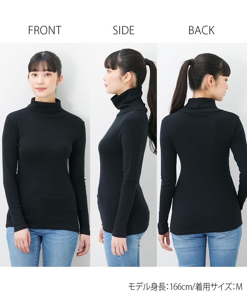 Nissen Cotton Turtleneck Long Sleeve Inner Set of Black with Charcoal Stripes and Black Size 3L Women's 100% Shirt, 2, (Printed Navy),