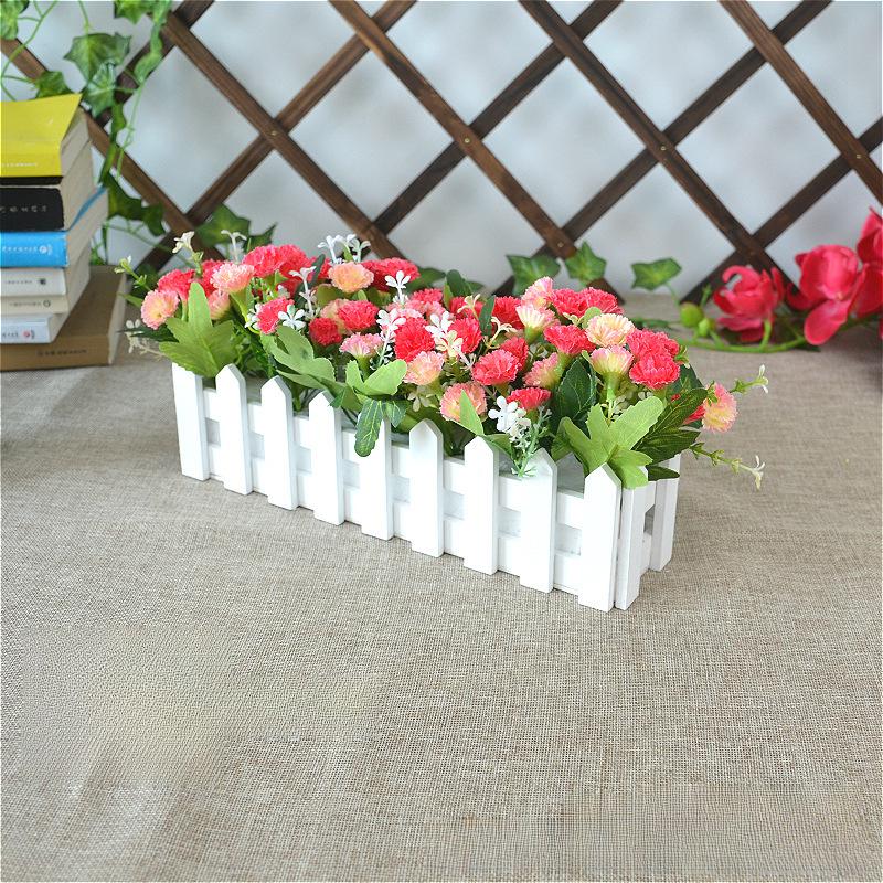 Artificial Flower Set: Wooden Fence & Small Potted Plants for Home Decoration