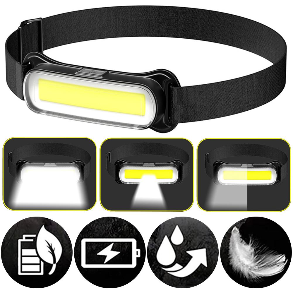 USB Rechargeable Headlight 3 Modes Head Lamp Waterproof Head Light Adjustable Headband for Running Camping Emergency Outdoors