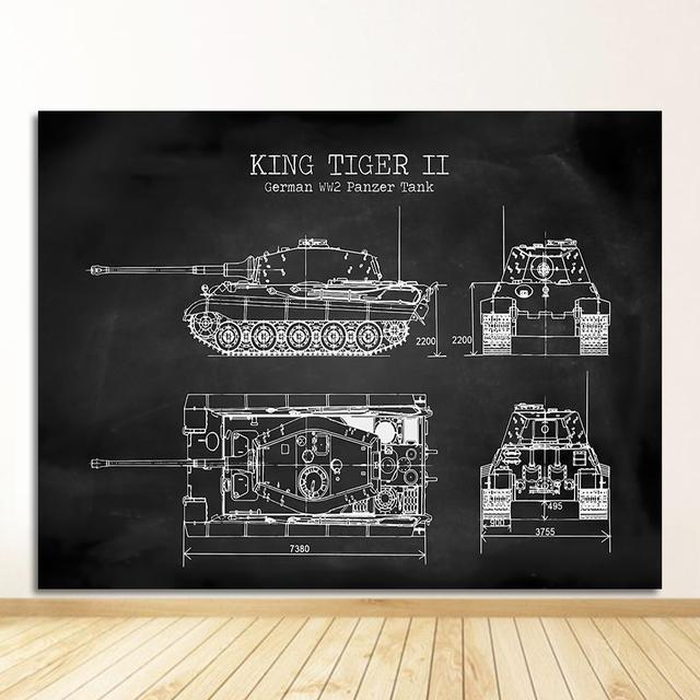 And Prints German Tank King Tiger 2 Blueprint Art Canvas Painting Boys Gifts Wall Art Decor WW2 Tank Patent Vintage Posters