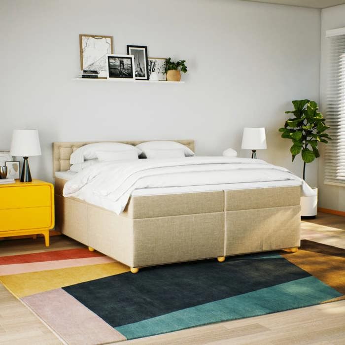 Maison Exclusive - Sommier à lattes de lit avec matelas Crème 200x200 cm Tissu
