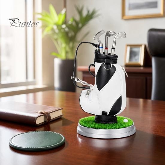 Boss Desk Organizer Golf Pen Holder Set, Mini Bag with 3 Putter Club Pens, Novelty Office Decor for Men, Business Gift Themed