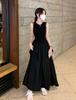 2026 Black Hepburn-Style French Sleeveless Spaghetti Strap Long Dress for Women - Spring/Summer