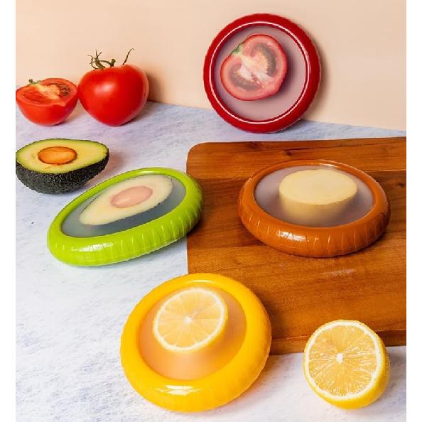 Onion Storage and Avocado Saver, 4pcs Silicone Fruit Storage Box, Multifunctional Fruit and Veggie Savers Containers Perfect for Lemons, Cheese,