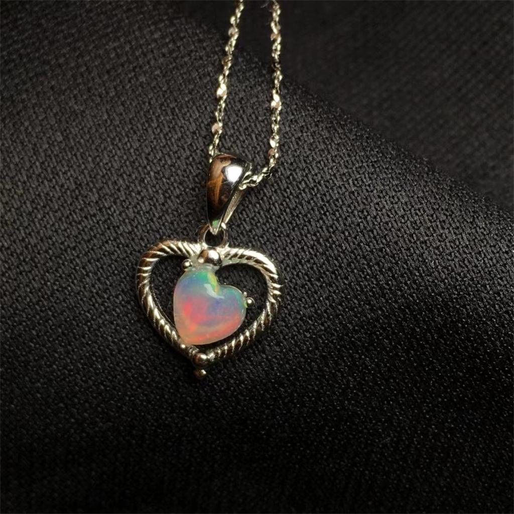 Natural Opal Heart Pendant Teacher Gifts 925 Silver Accessories Healing Stones Crystal Pendant