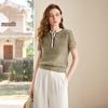 Top a Maniche Corte in Maglia Color Block con Intreccio Vuoto da Donna
