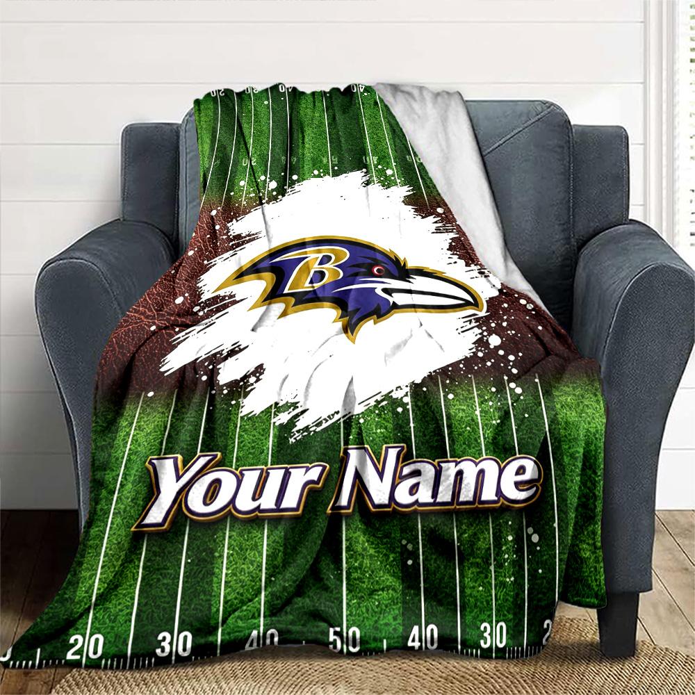Name Custom Baltimore Ravens Print Flannel Blanket High Quality Warm Comfortable Cover for All Seasons Perfect for Gifts Home Decor