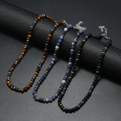 Yeni Bohem Erkek Boncuklu Kolye Kaplan Taşı Doğal Taş Moda Trend Tasarım Minimalist Kolye Hatıra Hediyesi