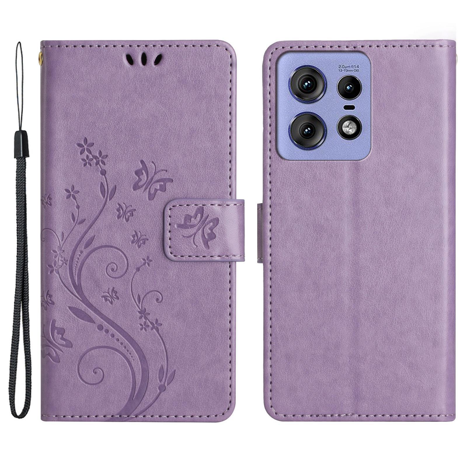 

For Motorola Edge 50 Pro 5G/Edge 50 5G Wallet Case Butterfly Flower Phone Leather Cover Light Purple