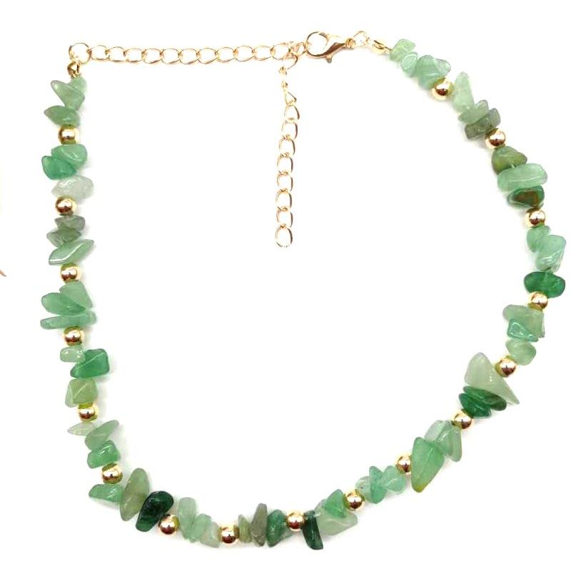 Summer Natural Gravel Collarbone Chain Necklace, Handmade Beaded Gravel Necklace Short Url N133