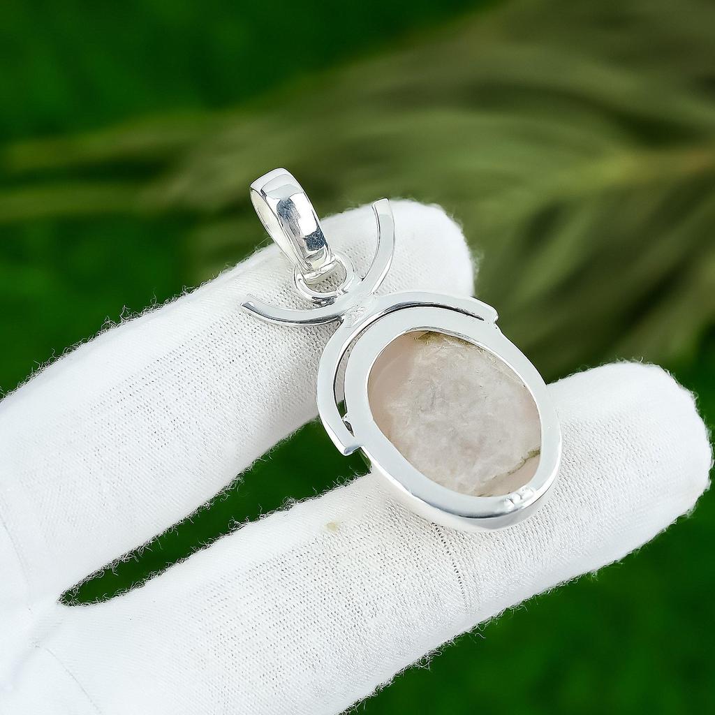 Anniversary Gift For Her Natural Rose Quartz Gemstone Pendant 925 Silver