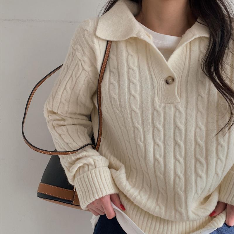 New Fashion Women Autumn Pullover Sweater Long Sleeve Turn Down Collar Winter Knitwears Jumpers Loose Knitted Sweaters for Women Elegant Tops 25311