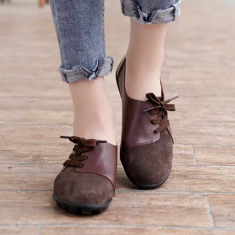 Fashion Women Shoes Genuine Leather Casual Flats Sneakers Women Spring Autumn Ballet Flats Patchwork Designed Non-slip Fashion New Casua
