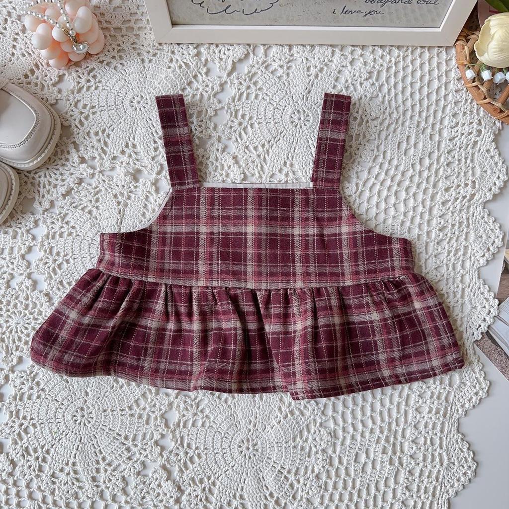 Girls' Retro Plaid Camisole Three-Piece Set - Spring/Autumn AQB027