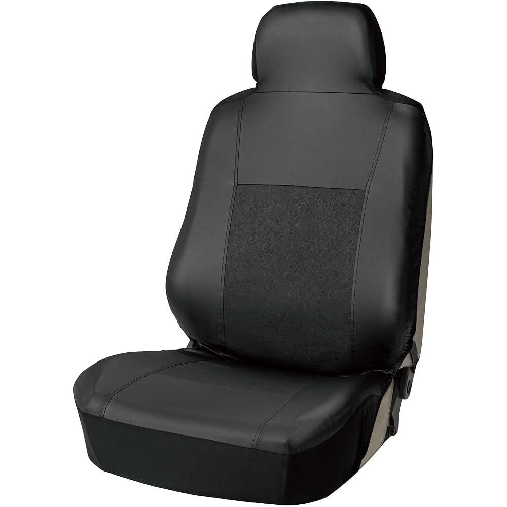 Bonform Seat Cover Leather Match Antibacterial Odor Resistant Side Airbag Compatible Front Seat Black 4041-10BK