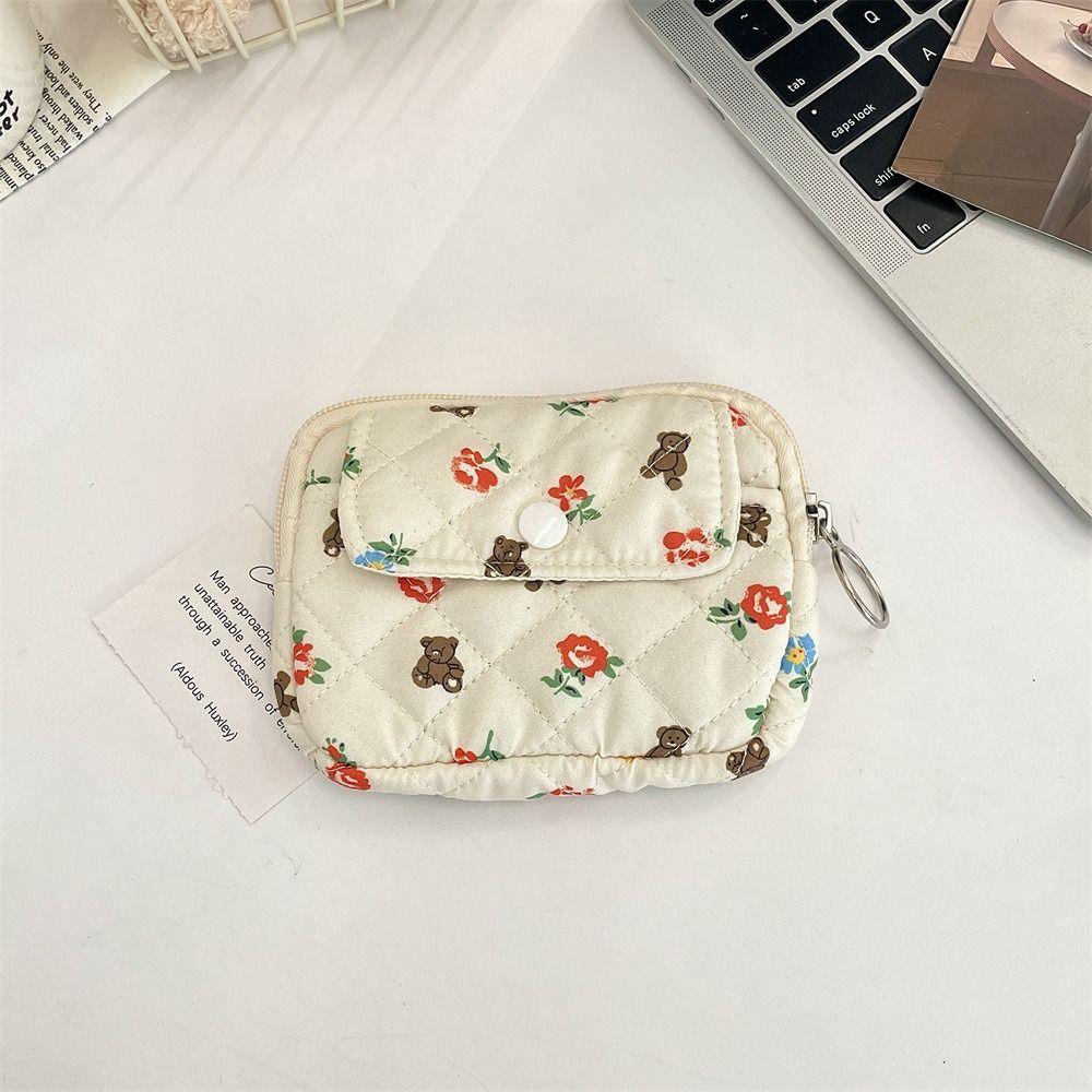 Kawaii Small Makeup Lipstick Bag Korean Style Mini Canvas Storage Bag Floral Coin Purse  Travel