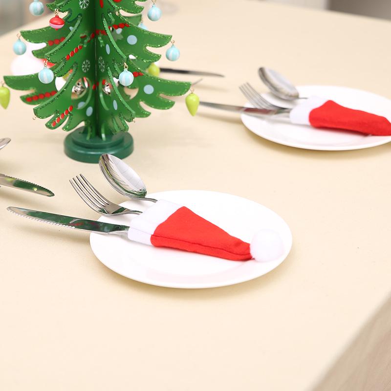Christmas Decorations 30 Pieces Christmas Hats Non-Woven Hats Christmas Hats Cutlery Covers Christmas Wine Bottle Decorations Wine Bottle Covers