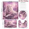 4Pcs Enchanted Lion Shower Curtain Set with Non-Slip Bath Mat, Toilet Lid Cover, Contour Rug & 12 Hooks, Bathroom Decor