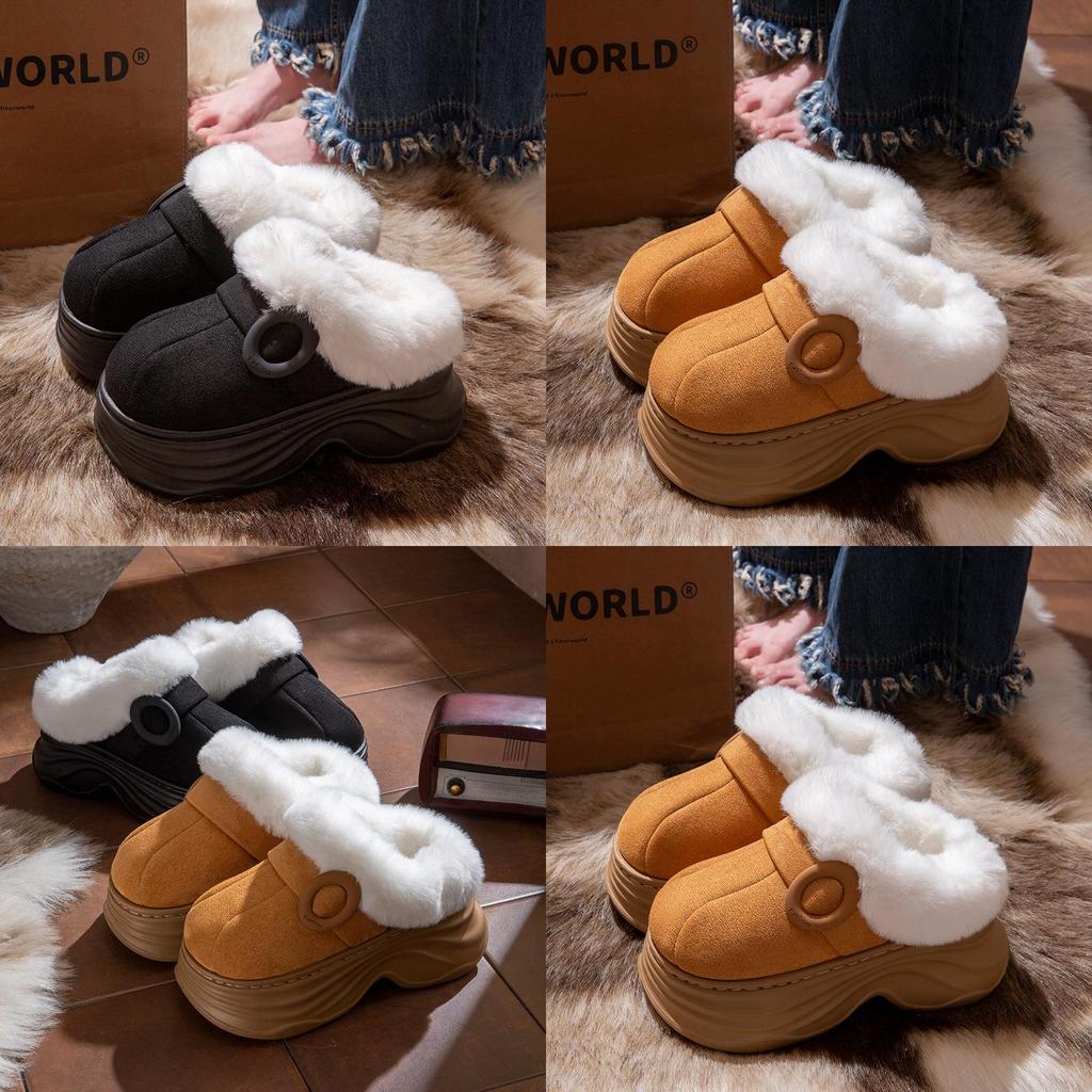 Female Cozy Thick Bottom Knit Slippers With Waterproof Design And Antiskid Eva Sole