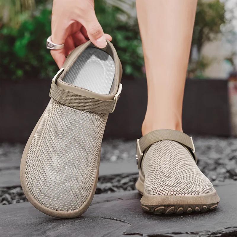 Men's Mesh Casual Slippers Summer New Non-slip Soft Sole Breathable Hollow Outdoor Sports Sandals Fashion Dual-purpose Slippers