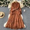French court retro elegant dress women's stand-up collar, horn sleeves, waist single-breasted lace splicing, big swing dress