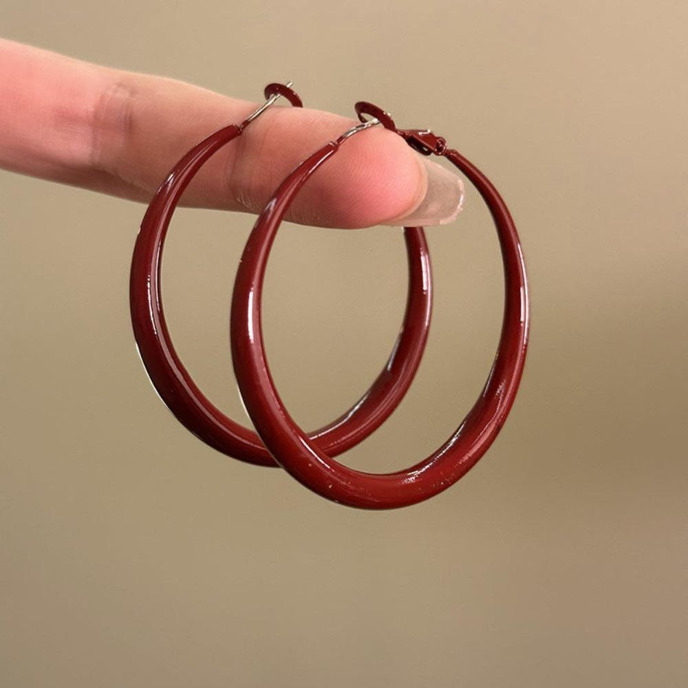 Vintage Rose Pearl Ear Studs Geometric Autumn Winter Earring Wine Red New Year Earring  Sweater