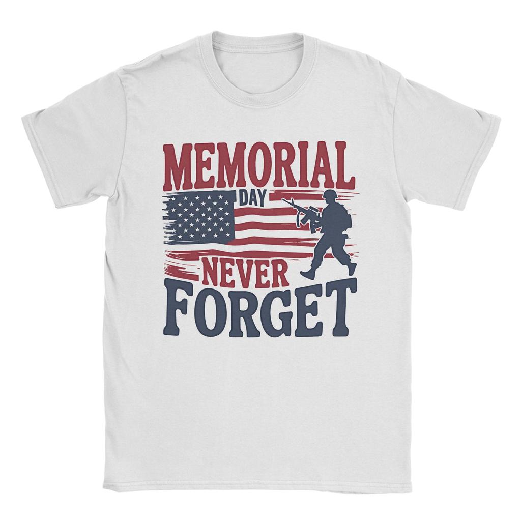 Casual Memorial Day Patriot Tshirts For Unisex Unisex Crew Neck Cotton T Shirts Forever Remember Short Sleeve Tees Graphic Tops