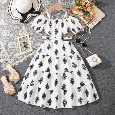 Robe d'été à imprimé rétro européen et américain, une épaule, pour enfants
